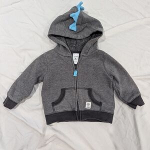 Carter's Striped Gray Dino Hoodie with Blue Accents